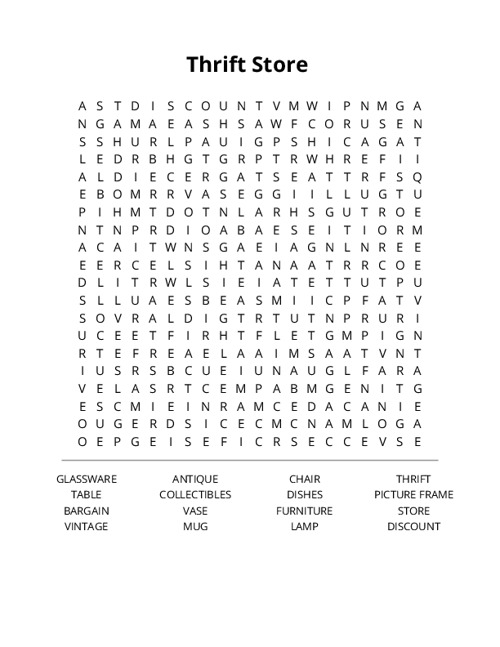 Thrift Store Crossword Puzzle