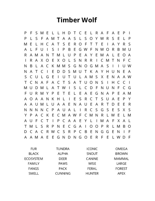 Timber Wolf Crossword Puzzle