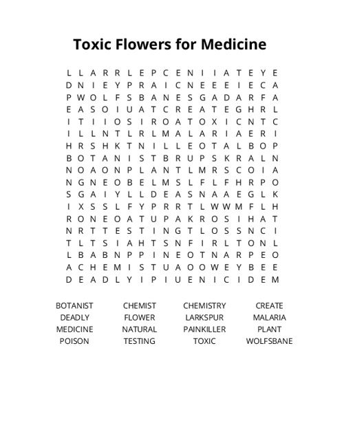 Toxic Flowers for Medicine Crossword Puzzle