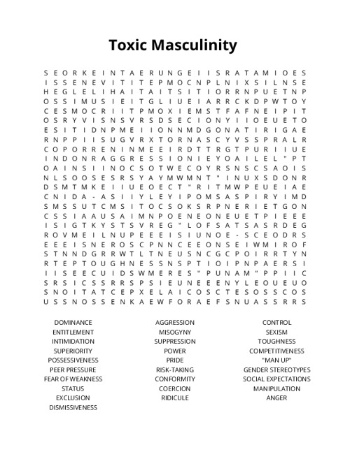 Toxic Masculinity Word Search Puzzle