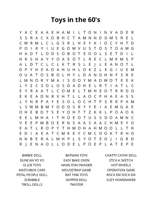 Toys in the 60s Crossword Puzzle