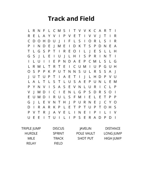 Track and Field  Word Search Puzzle