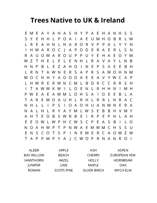 Trees Native to UK & Ireland Crossword Puzzle