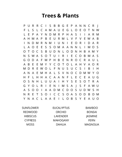 Trees & Plants Crossword Puzzle