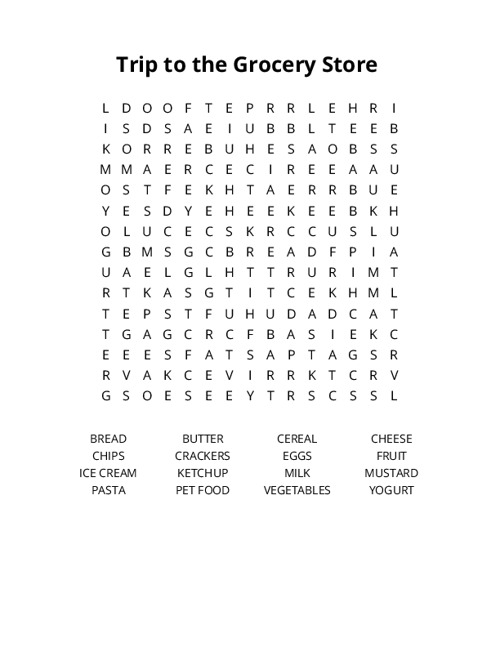 Trip to the Grocery Store Crossword Puzzle