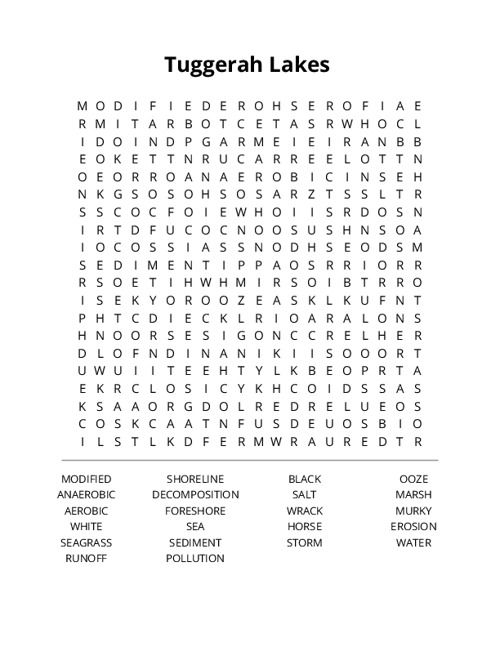 Tuggerah Lakes Word Search Puzzle