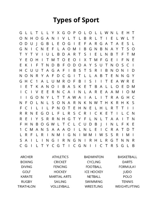 Types of Sport Word Search Puzzle