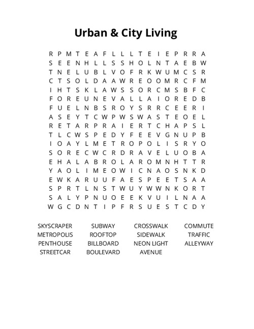 Urban & City Living Word Search Puzzle