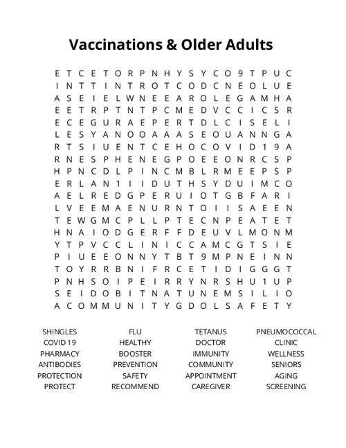 Vaccinations & Older Adults  Word Search Puzzle