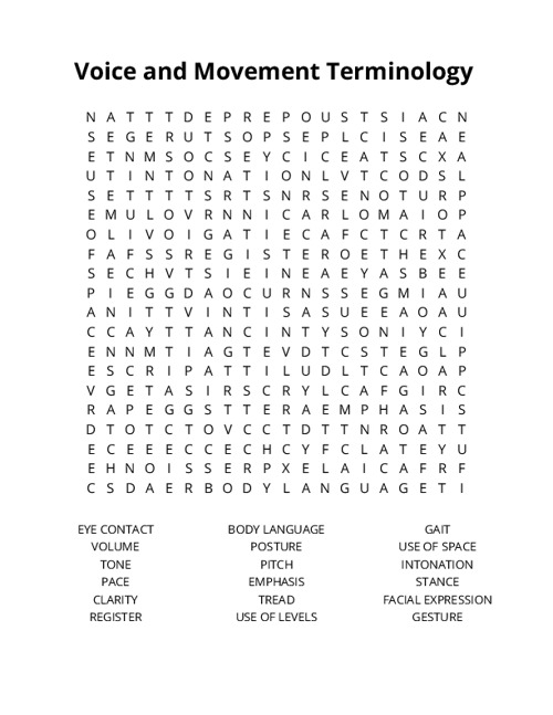 Voice and Movement Terminology  Word Search Puzzle