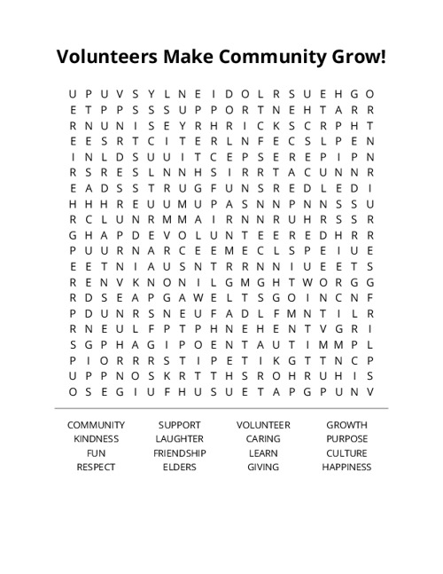 Volunteers Make Community Grow! Crossword Puzzle