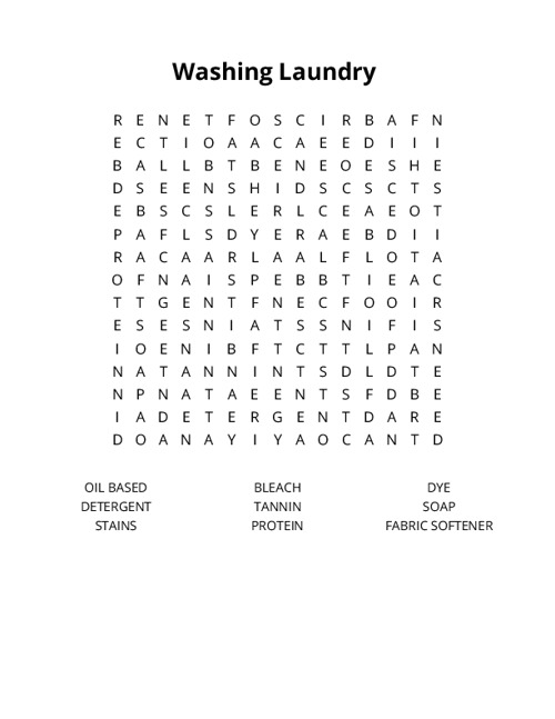 Washing Laundry Crossword Puzzle