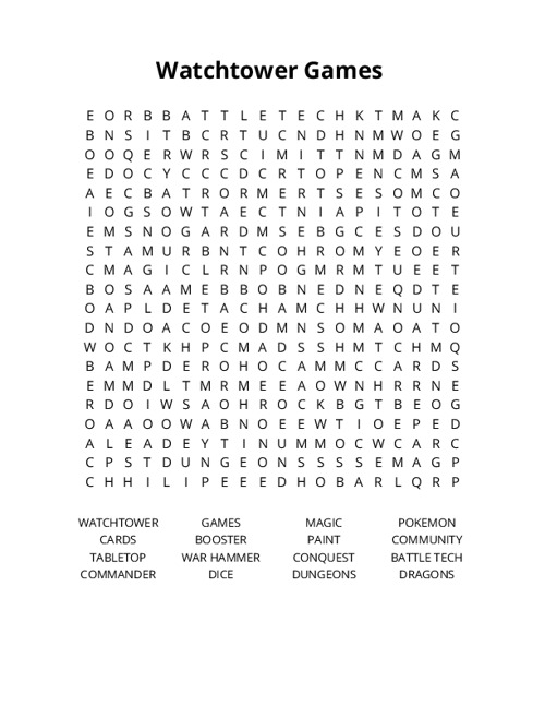 Watchtower Games Crossword Puzzle