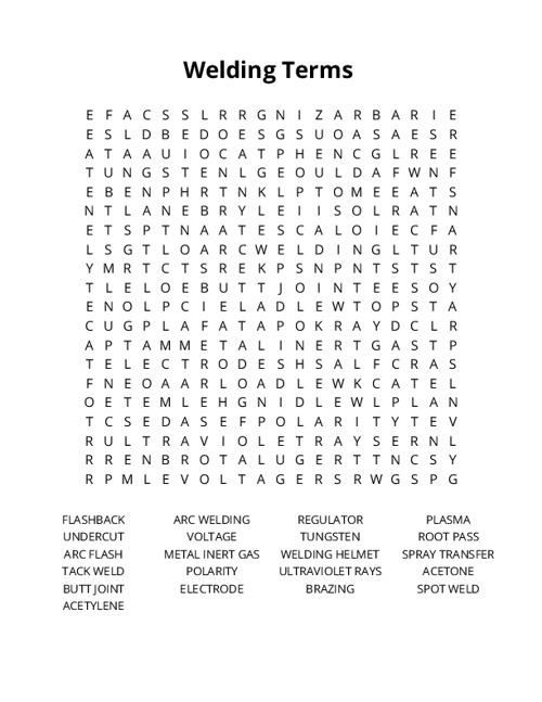 Welding Terms Crossword Puzzle