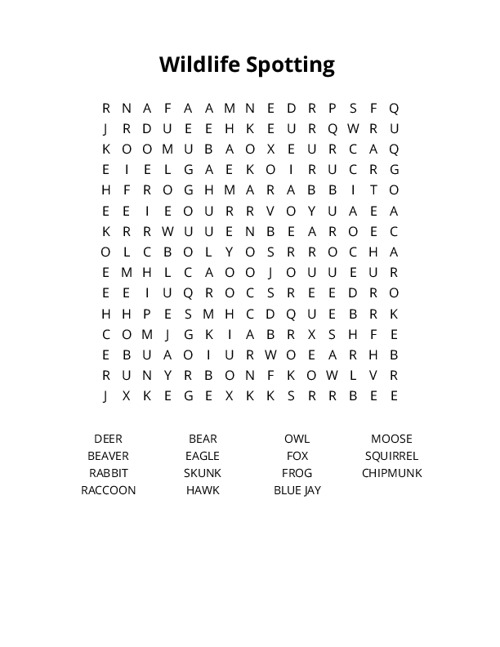 Wildlife Spotting Crossword Puzzle