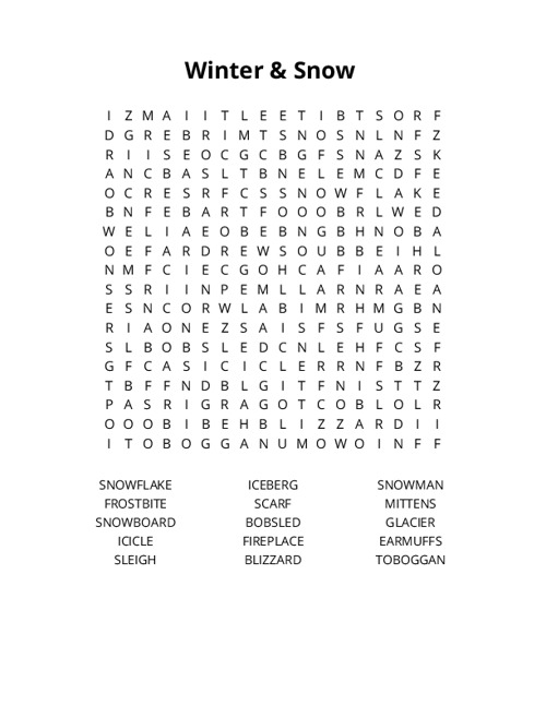 Winter & Snow  Word Search Puzzle