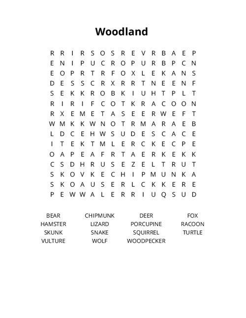 Woodland Crossword Puzzle