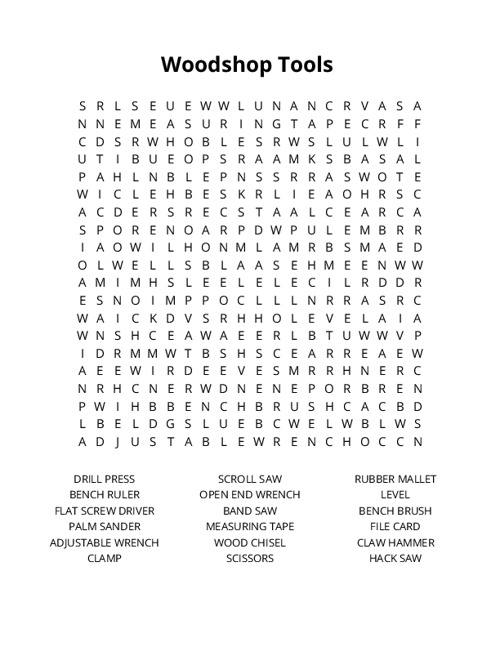 Woodshop Tools Crossword Puzzle