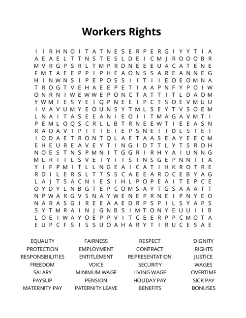 Workers Rights  Word Search Puzzle