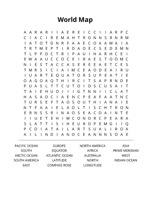 World Map Crossword Puzzle