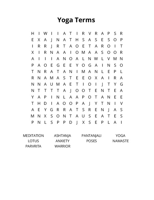 Yoga Terms Crossword Puzzle