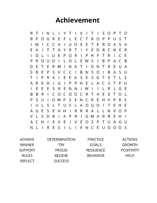 Achievement  Word Search Puzzle