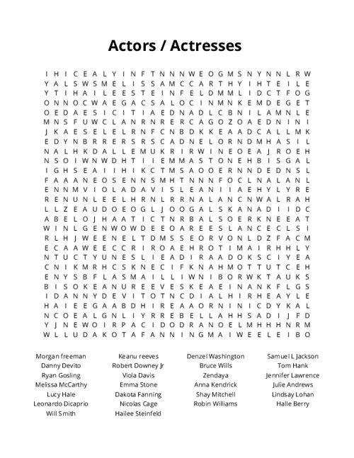 Actors / Actresses Word Search Puzzle