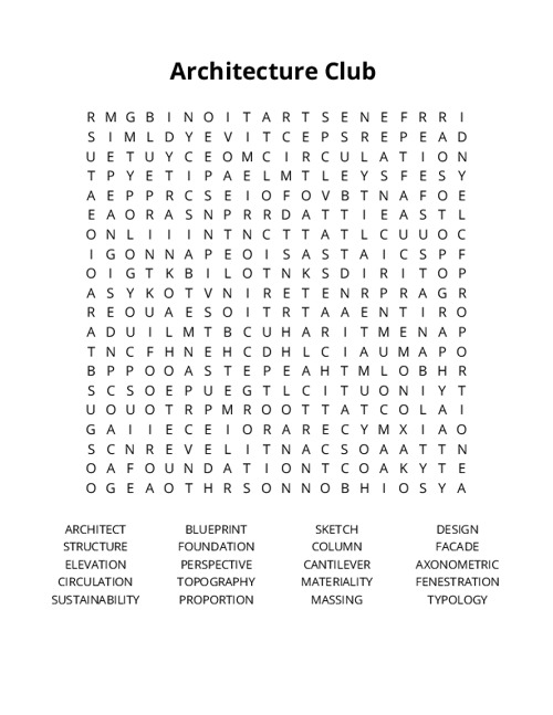 Architecture Club Crossword Puzzle