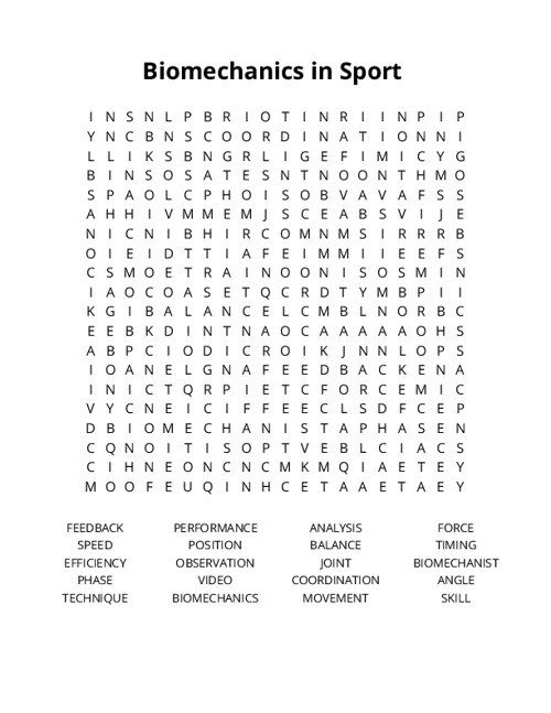 Biomechanics in Sport Crossword Puzzle