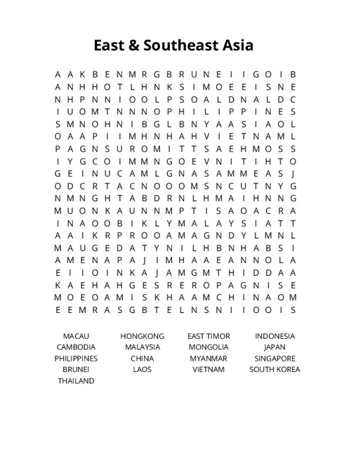 East & Southeast Asia Crossword Puzzle