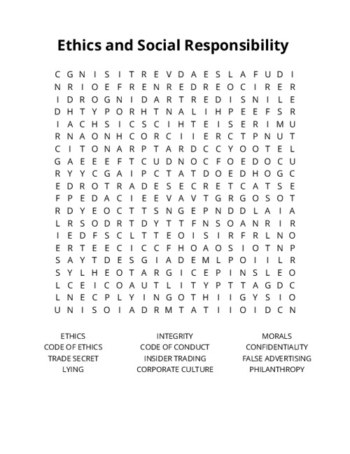 Ethics and Social Responsibility Crossword Puzzle