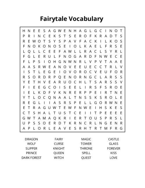 Fairytale Vocabulary Word Search Puzzle