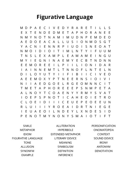 Figurative Language Crossword Puzzle