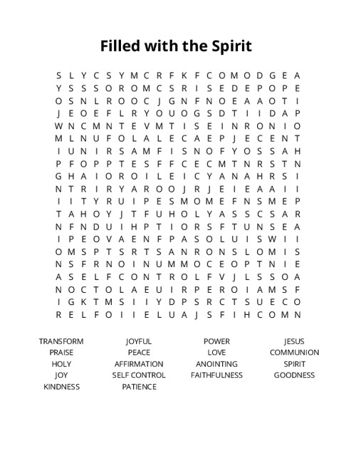 Filled with the Spirit Word Search Puzzle