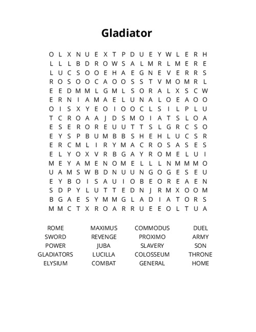 Gladiator Crossword Puzzle