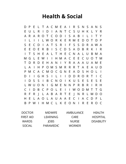 Health & Social Crossword Puzzle