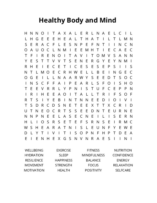 Healthy Body and Mind Crossword Puzzle