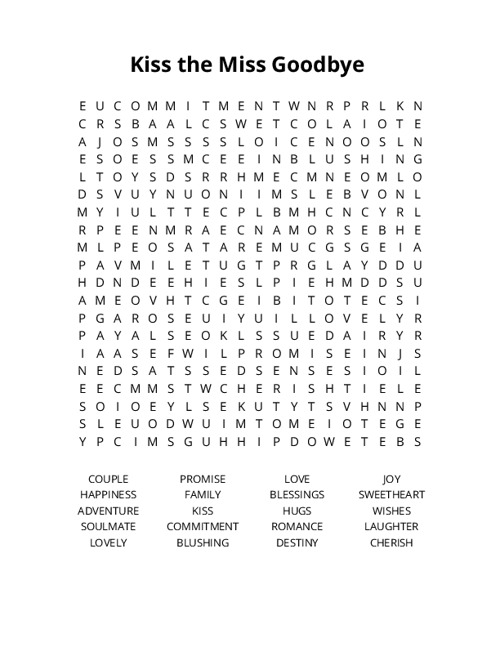 Kiss the Miss Goodbye Word Search Puzzle