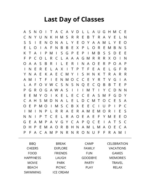 Last Day of Classes Crossword Puzzle