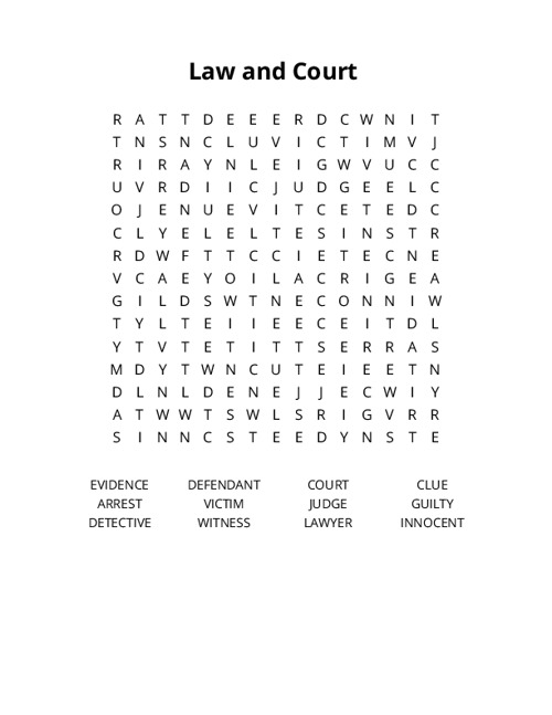 Law and Court  Word Search Puzzle