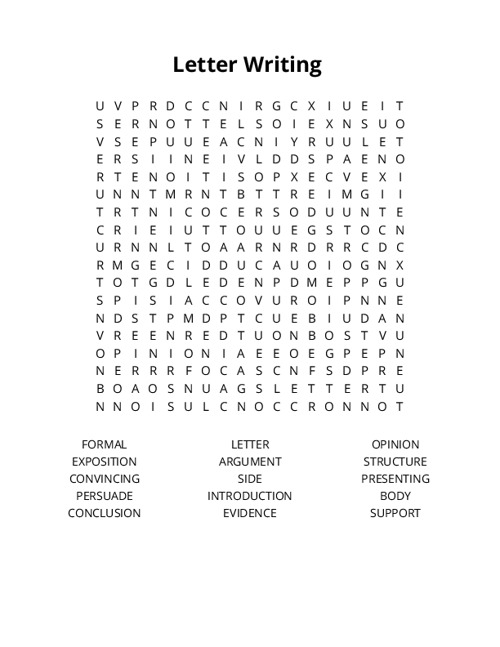 Letter Writing Word Search Puzzle