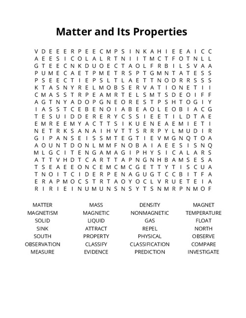 Matter and Its Properties Crossword Puzzle
