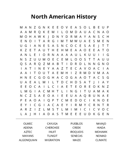 North American History Crossword Puzzle