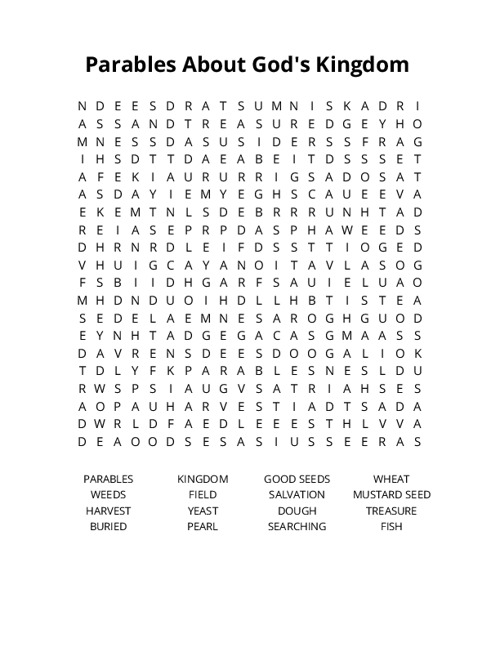 Parables About Gods Kingdom Crossword Puzzle