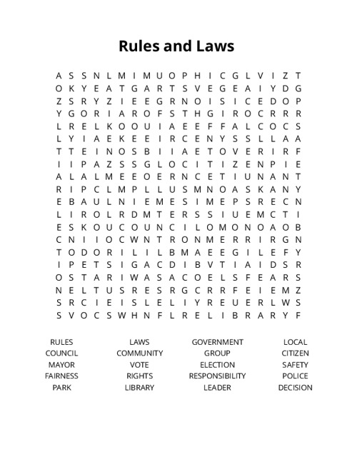 Rules and Laws Crossword Puzzle