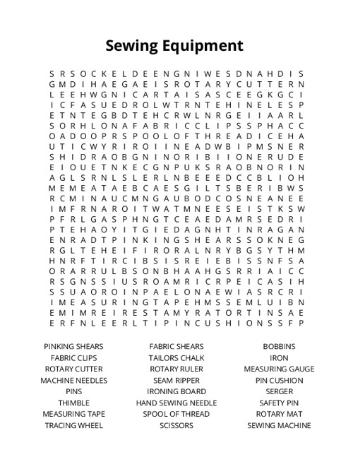 Sewing Equipment Crossword Puzzle