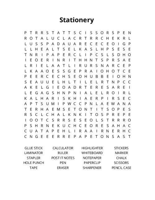 Stationery Crossword Puzzle