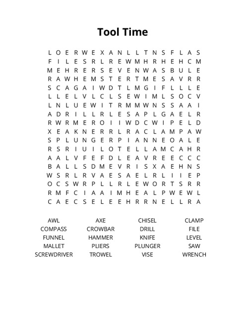 Tool Time Crossword Puzzle