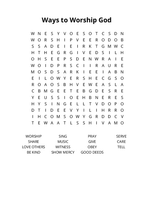 Ways to Worship God Word Search Puzzle