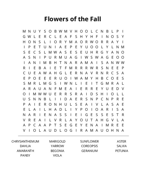 Flowers of the Fall Crossword Puzzle